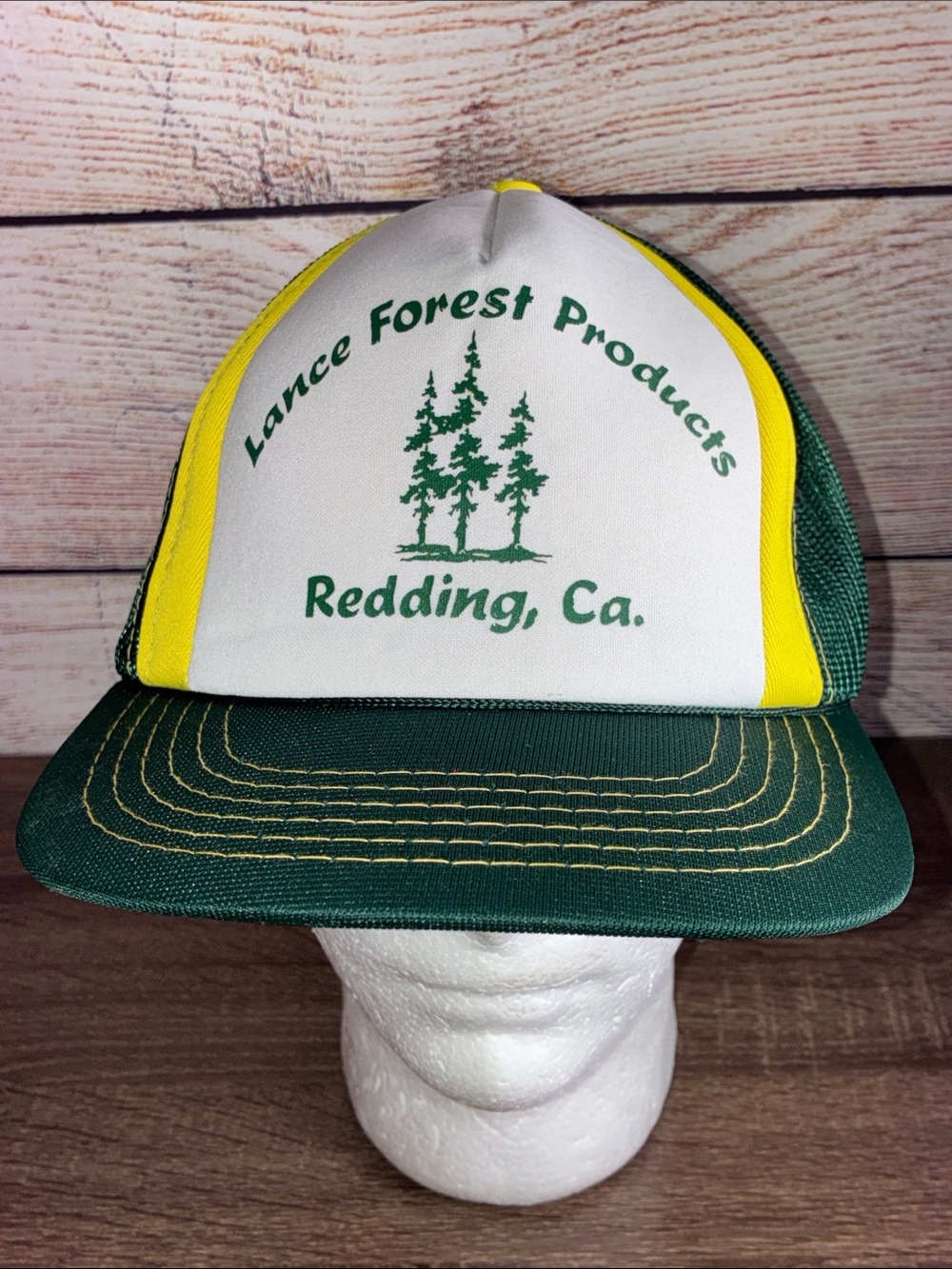 Vintage Young An Lance Forest Products Redding CA Green & Yellow Trucker Hat